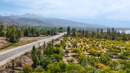Obraz premium Scenic Highway Along Issyk-Kul Lake in Kyrgyzstan