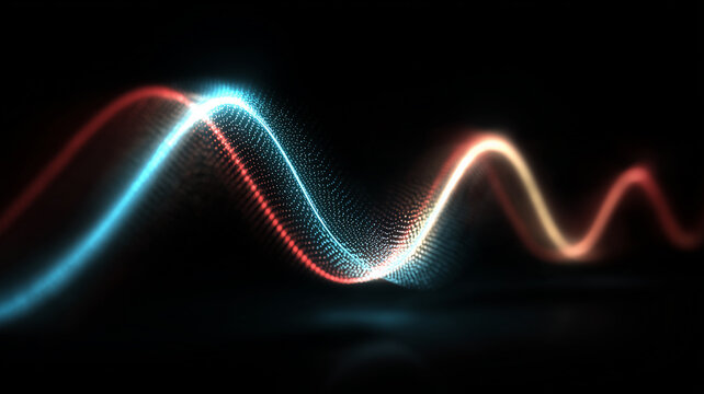 Dynamic waveform of data streams flowing across space, symbolizing signal processing, analytics, and digital communication.
