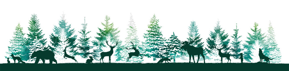 Naklejka premium Animals in the forest abstract. Hand drawn. Not AI, vector illustration.