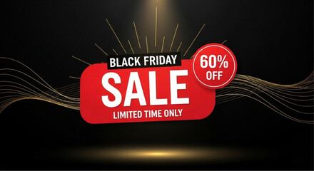 Black Friday Sale Banner with golden light background design. A striking banner graphic showcasing the highly anticipated sale event, against a luxurious background. vector illustration