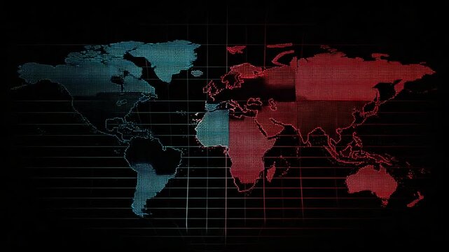 World map divided in two sections with digital graphic elements