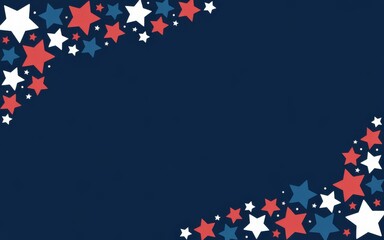 Fototapeta premium Red white and blue stars frame on dark blue background.