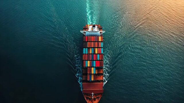 argo ship carrying containers at port aerial drone top view video