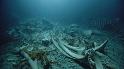 Stunning photo of eerie deep-sea graveyard with whale bones and decaying marine life.