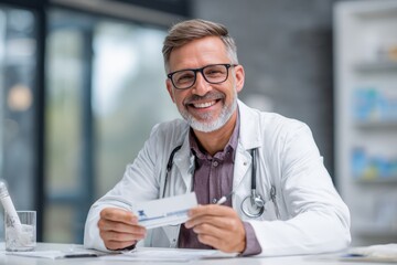Doctor Explaining Cold Medicine Dosage with a Smile in Bright Clinic