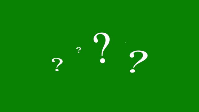 Question mark animation, pop up question mark flat and 2d green screen alpha looping 4k question mark confused dizzy. question mark floating, moving question marks questioning. alpha channel, overlay