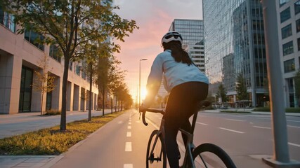 Cyclist enjoys a peaceful ride at sunset in the city