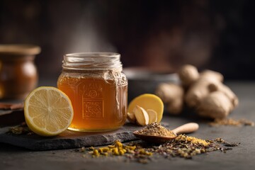 Natural Cold Remedy Ingredients: Honey, Lemon, Herbal Tea, and Ginger
