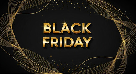 A captivating and elegant composition, showcasing the bold phrase Black Friday in glistening gold, set against a luxurious, dark backdrop with intricate golden lines. vector illustration