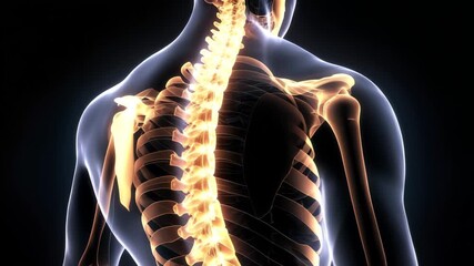 Detailed view of the human spine illuminated to show skeletal structure and nervous system pathway - Powered by Adobe