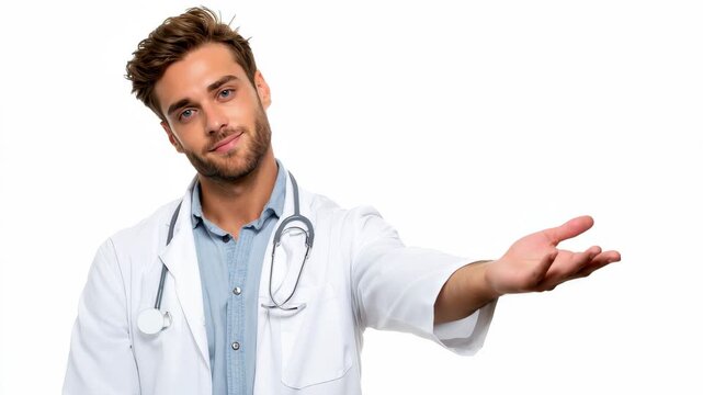 Young doctor with stethoscope poses confidently in a clinical setting