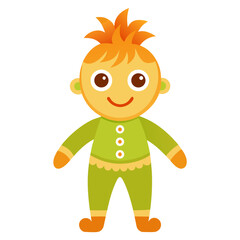 Cute cartoon boy with orange spiky hair and green pajamas
