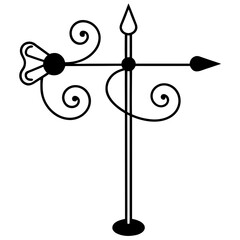 Abstract representation of a candle flame and a stylized arrow