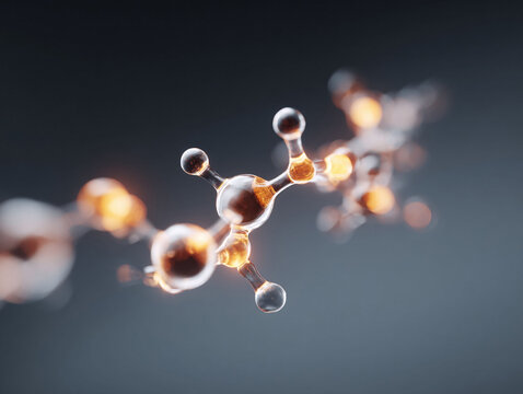 Elegant 3D render of a molecule structure with warm, glowing core. Symbolizes innovation, science, and connection. Great for tech, medical, or abstract concepts.