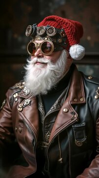 A man with a long white beard wearing a red hat and goggles