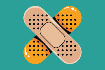 Fun and Colorful Band-Aids Crossed on Vibrant Turquoise Background for Health and Wellness Themes