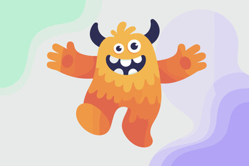 Playful Cartoon Monster with Big Smile and Outstretched Arms in Cheerful Colors