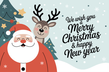 Cheerful Santa Claus with Reindeer Spreading Holiday Joy and Christmas Cheer in Festive Colors