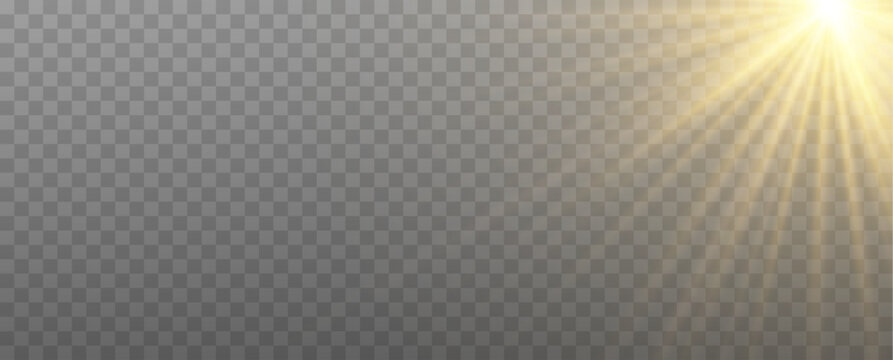 Vector transparent sunlight with sun glare. Overlay, Sun rays and glare, Sun, sunrays, light transitions,