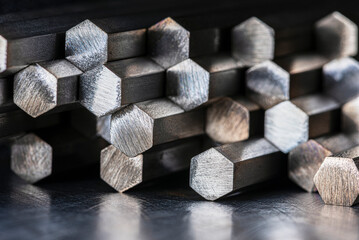 Stack of non-ferrous metal rods, products of the metallurgical industry