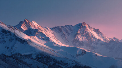 Christmas snowy mountain peaks at golden hour 