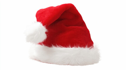 Festive red santa hat with white fluffy trim for christmas celebrations