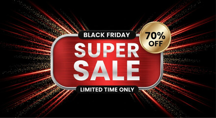 A vibrant graphic announcing a Black Friday Super Sale, highlighted with a tempting 70% discount offer, all set against a dynamic background, perfectly suited for promotion. vector illustration