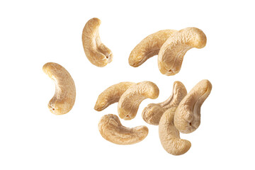 PNG image of Closeup showcases a scattering of delicious cashew nuts against a stark highlighting their creamy texture and inviting flavor for healthy and culinary use on transparent background