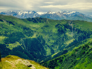 View on mountains near Saalbach Hinterglemm ski resort on a summer day