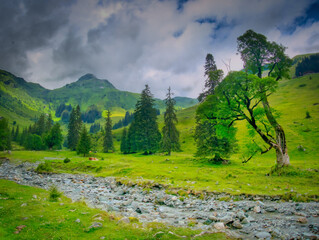 View on mountains near Saalbach Hinterglemm ski resort on a summer day