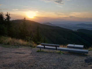 View from mountain range in the Beskydy mountains on a summer evening