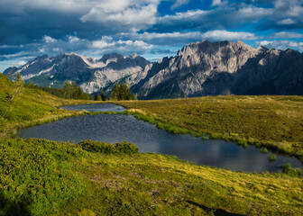 View on Lienzer Dolomiten mountains in the Osttirol region on a summer late afternoon