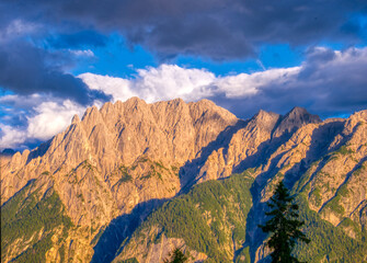 View on Lienzer Dolomiten mountains in the Osttirol region on a summer late afternoon