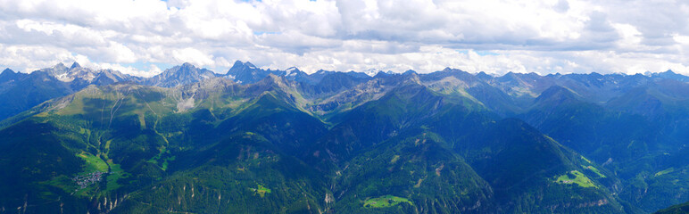 View on Alps mountains from ski resort Serfaus Fiss Ladis on a summer day