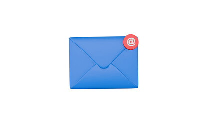 3D Blue Email Envelope with Red Notification Symbol on Transparent Background, Digital Message Icon for Web and App Design