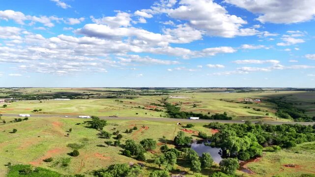 Aerial nature landscape of plains in rural historic route 66 Foss Oklahoma Washita County OK