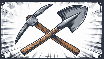 Crossed pickaxe and shovel illustration symbolizing mining, construction, or excavation work