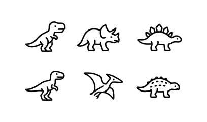 dinosaur, trex, triceratops, stegosaurus, velociraptor, pterodactyl, ankylosaurus, prehistoric, ancient, reptile, creature, animal, icon, set, collection, illustration, simple, graphic, design, drawin