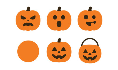halloween, pumpkin, jack-o-lantern, faces, icons, set, flat, design, carved, angry, surprised, happy, smiling, sad, mouth, eyes, emotions, expressions, orange, black, silhouette, spooky, scary, funny,
