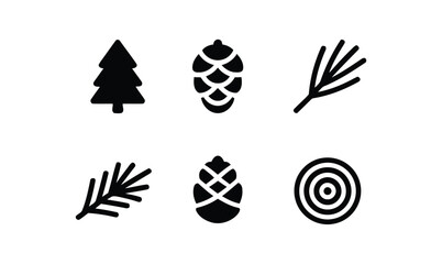 winter, nature, tree, pine tree, pine cone, branch, fir branch, target, icon, symbol, graphic, design, black and white, simple, flat, silhouette, forest, season, outdoors, natural, element, set, colle