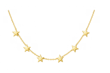 Golden star chain necklace twinkling on transparent background