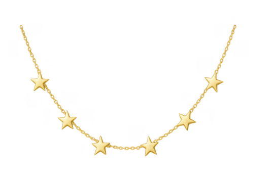 Golden star chain necklace twinkling on transparent background