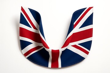 Union jack flag fabric tied in a bow shape on white background