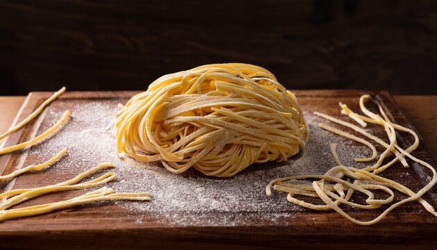 Strozzapreti Pasta Fresh Raw Dough On Wooden Board
