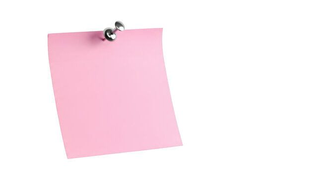 Pink paper note attached with a silver thumbtack isolated on a transparent background sticky note memo