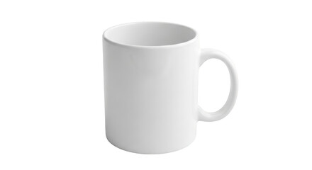 Plain white ceramic mug with a handle on a black background isolated on a transparent background white mug