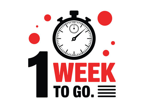 A stopwatch and text announce that there is only one week left to go.