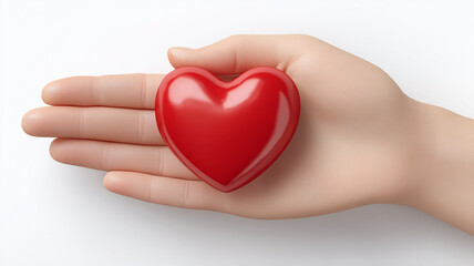 Fototapeta premium Open hand holding a heart symbol that communicates kindness, care, and donation as a message of support and community. 