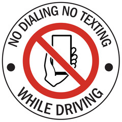 No phone use while driving sign no dialing no texting
