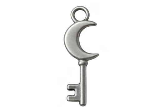 Silver crescent moon magical key unlocking secrets
